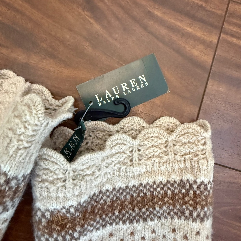 Lauren Ralph Lauren Long Knit Fair Isle Lambswool Gloves Scalloped 469N44 NEW - Picture 5 of 8